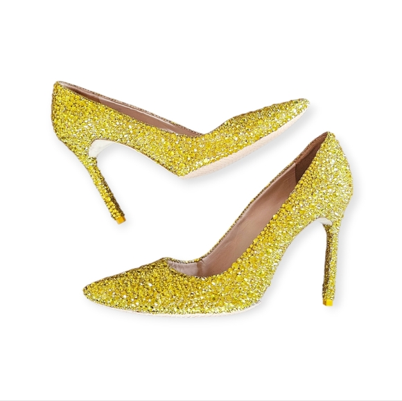 Manolo Blahnik Custom Yellow Strassed Rhinestone Heels Size 38.5